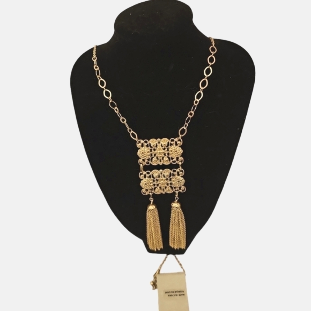 NWT Anthropologie Twin Tassel Gold Tone Necklace